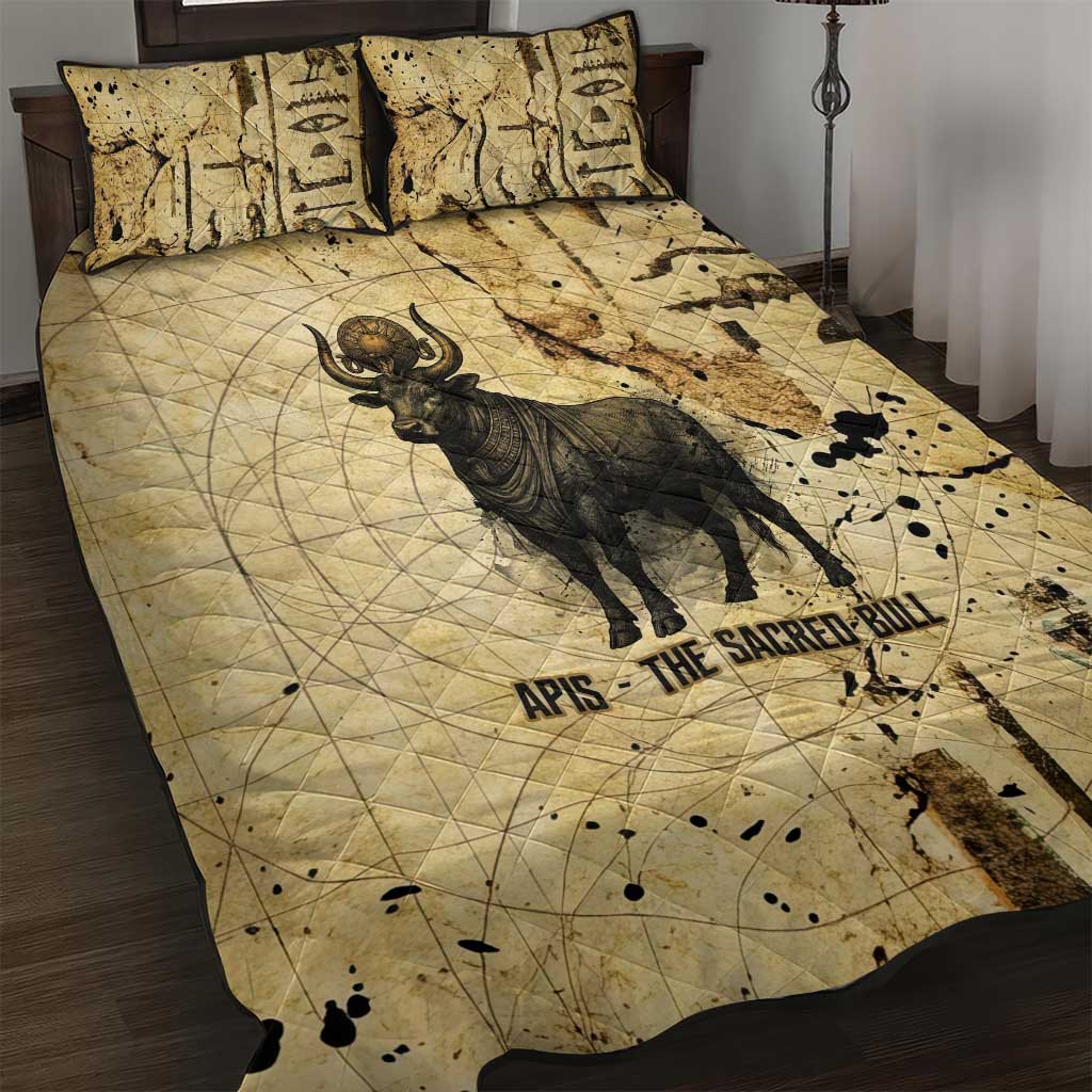 Apis Quilt Bed Set Ancient Egyptian Papyrus Map, Egyptian Crown Bull Illustration - Wonder Print Shop