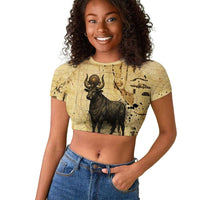 Apis Raglan Cropped T shirt Ancient Egyptian Papyrus Map, Egyptian Crown Bull Illustration - Wonder Print Shop