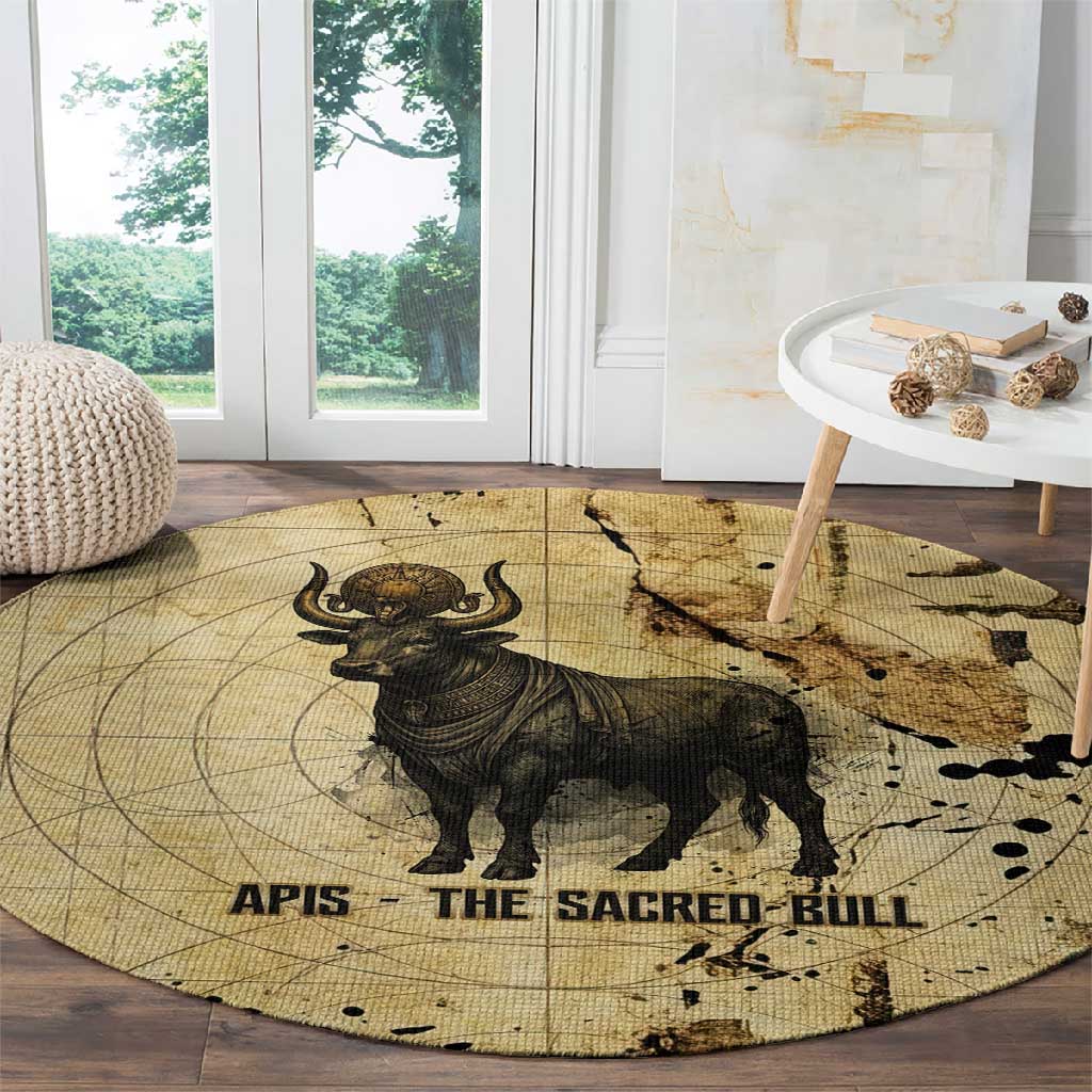 Apis Round Carpet Ancient Egyptian Papyrus Map, Egyptian Crown Bull Illustration - Wonder Print Shop