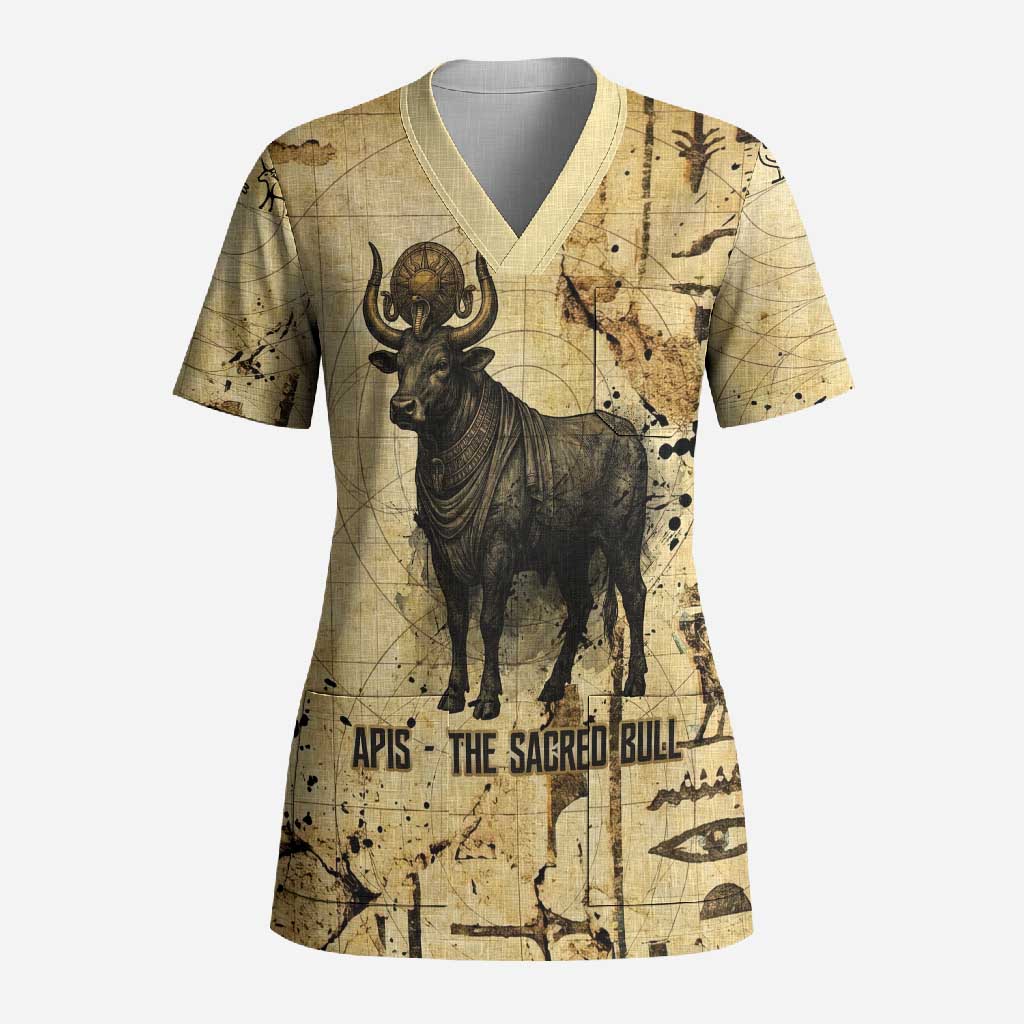 Apis Scrub Top Ancient Egyptian Papyrus Map, Egyptian Crown Bull Illustration - Wonder Print Shop