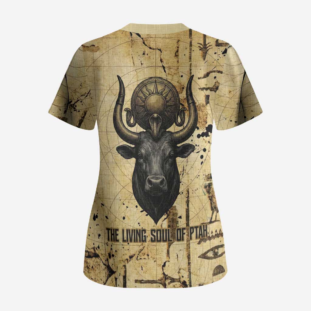 Apis Scrub Top Ancient Egyptian Papyrus Map, Egyptian Crown Bull Illustration - Wonder Print Shop