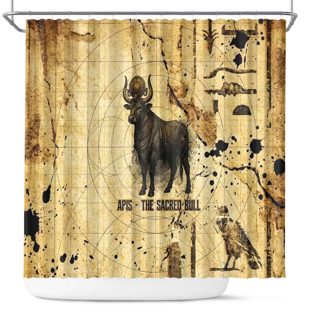 Apis Shower Curtain Ancient Egyptian Papyrus Map, Egyptian Crown Bull Illustration - Wonder Print Shop