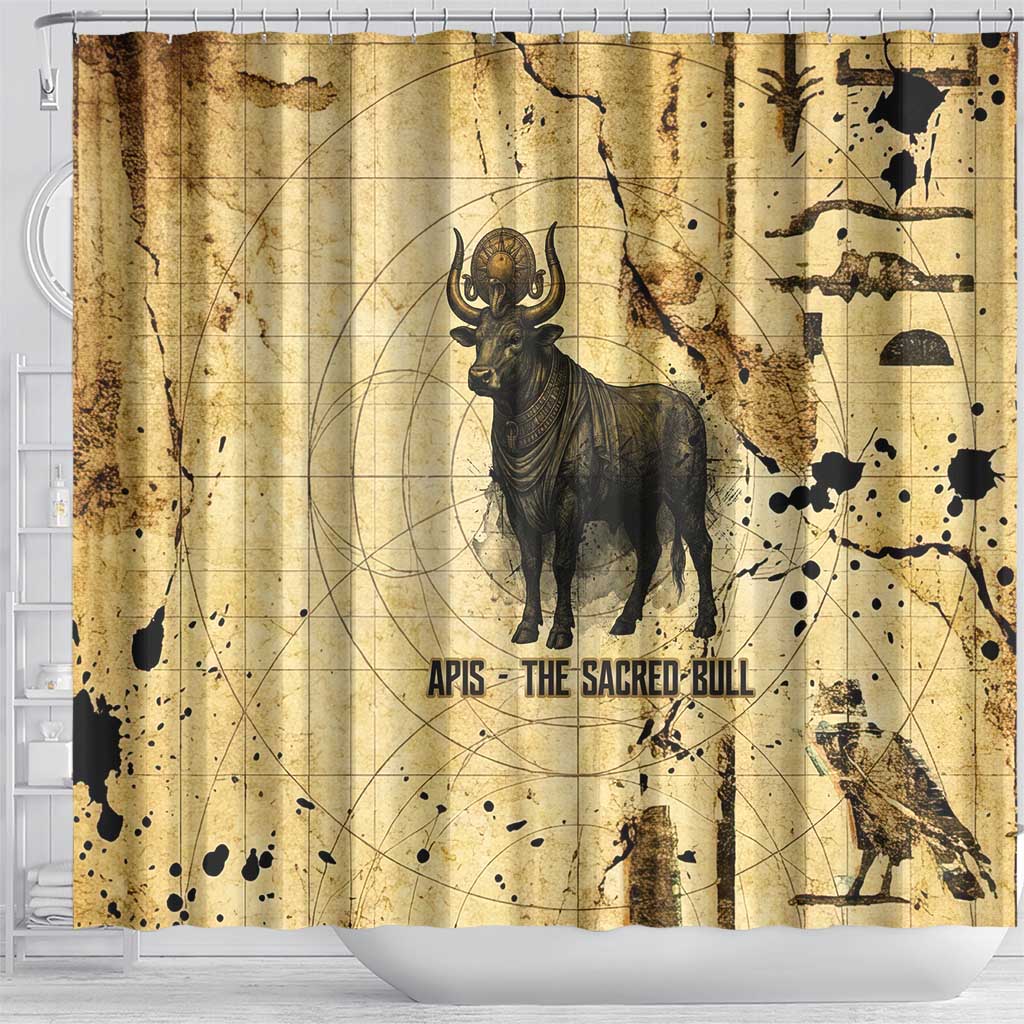 Apis Shower Curtain Ancient Egyptian Papyrus Map, Egyptian Crown Bull Illustration - Wonder Print Shop