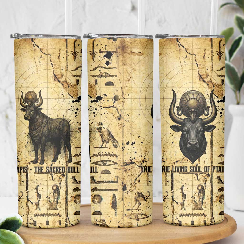 Apis Skinny Tumbler Ancient Egyptian Papyrus Map, Egyptian Crown Bull Illustration - Wonder Print Shop