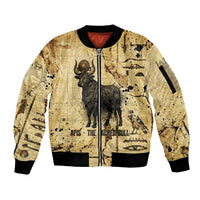 Apis Sleeve Zip Bomber Jacket Ancient Egyptian Papyrus Map, Egyptian Crown Bull Illustration - Wonder Print Shop