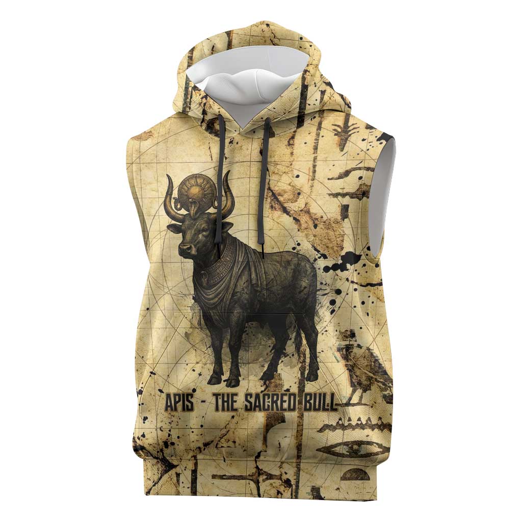 Apis Sleeveless Hoodie Ancient Egyptian Papyrus Map, Egyptian Crown Bull Illustration - Wonder Print Shop