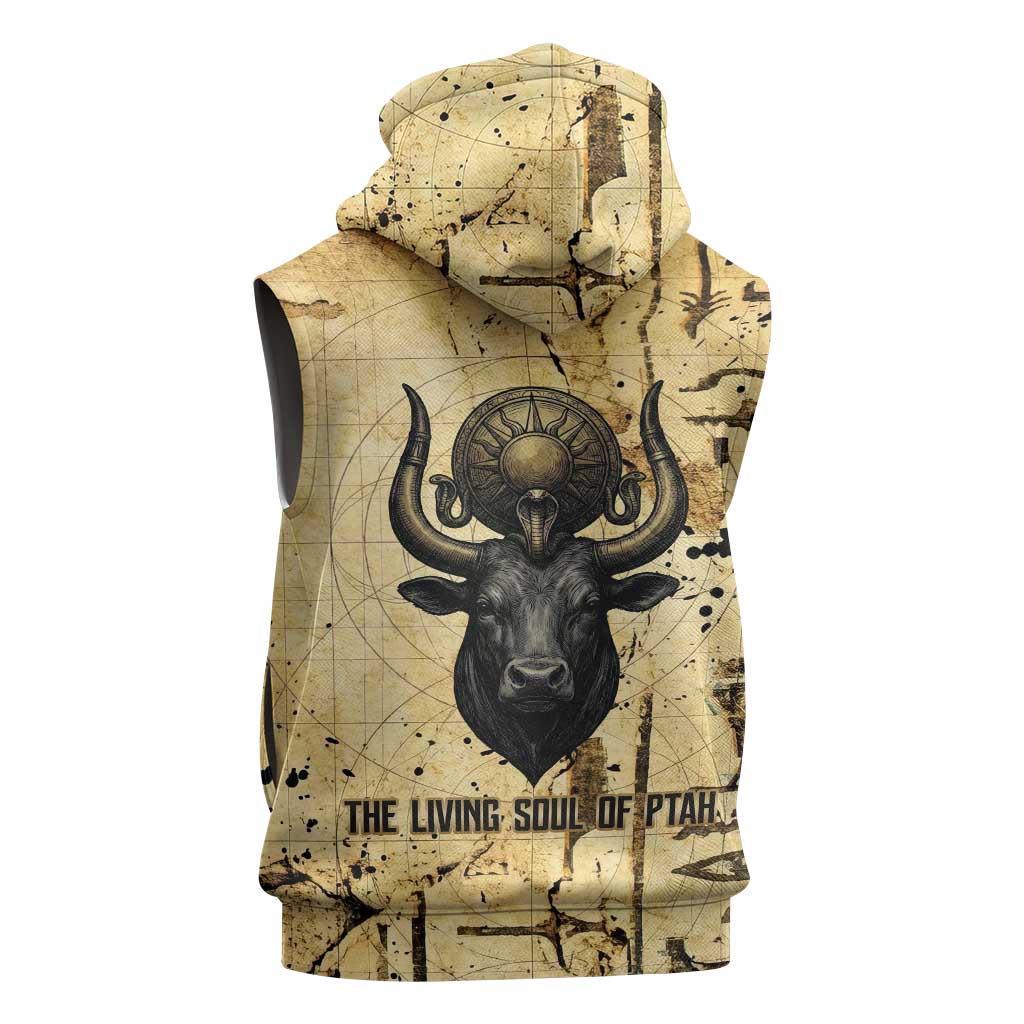 Apis Sleeveless Hoodie Ancient Egyptian Papyrus Map, Egyptian Crown Bull Illustration - Wonder Print Shop