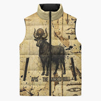 Apis Sleeveless Puffer Jacket Ancient Egyptian Papyrus Map, Egyptian Crown Bull Illustration - Wonder Print Shop