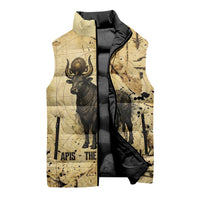Apis Sleeveless Puffer Jacket Ancient Egyptian Papyrus Map, Egyptian Crown Bull Illustration - Wonder Print Shop