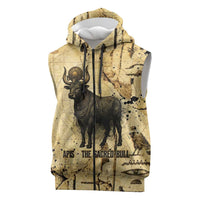 Apis Sleeveless Zip Hoodie Ancient Egyptian Papyrus Map, Egyptian Crown Bull Illustration - Wonder Print Shop