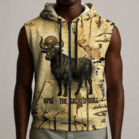 Apis Sleeveless Zip Hoodie Ancient Egyptian Papyrus Map, Egyptian Crown Bull Illustration - Wonder Print Shop