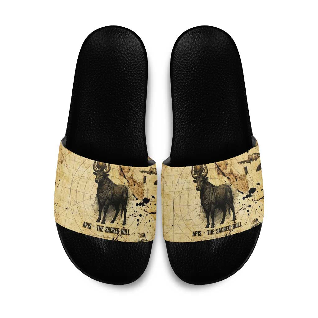 Apis Slide Sandals Ancient Egyptian Papyrus Map, Egyptian Crown Bull Illustration - Wonder Print Shop