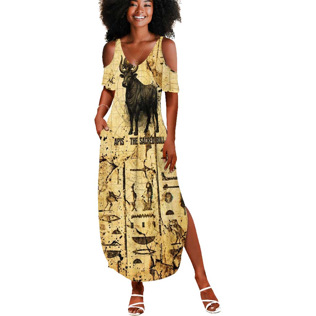 Apis Summer Maxi Dress Ancient Egyptian Papyrus Map, Egyptian Crown Bull Illustration - Wonder Print Shop