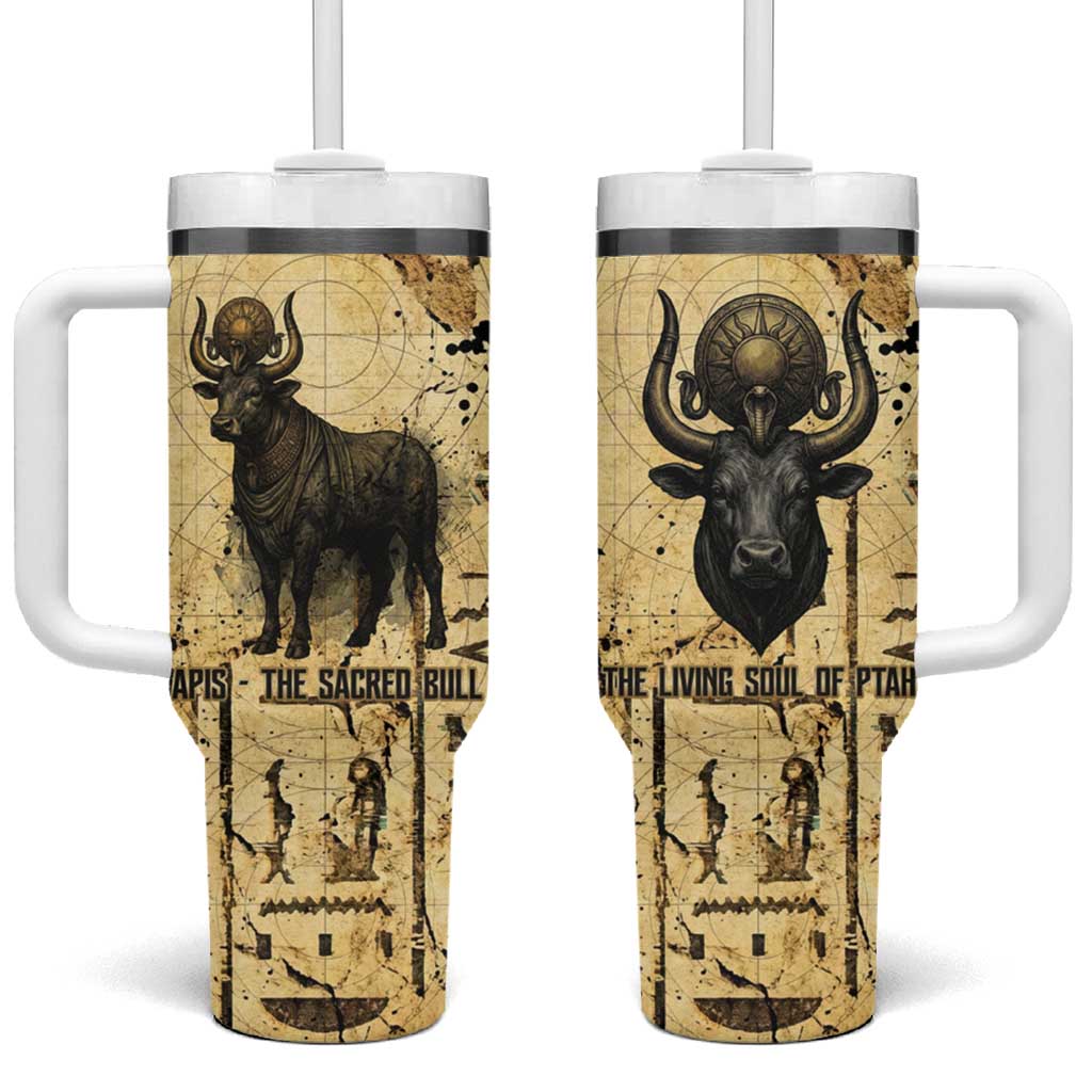 Apis Tumbler With Handle Ancient Egyptian Papyrus Map, Egyptian Crown Bull Illustration - Wonder Print Shop