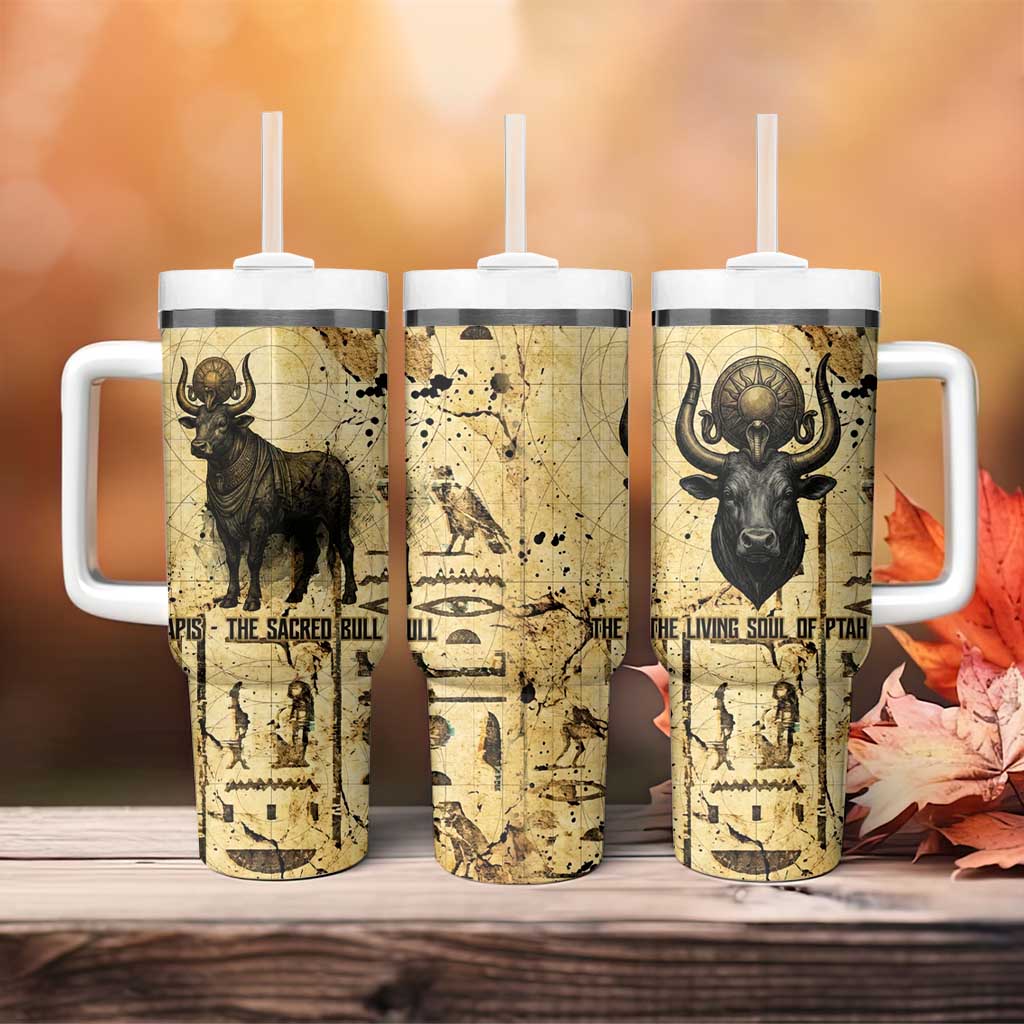Apis Tumbler With Handle Ancient Egyptian Papyrus Map, Egyptian Crown Bull Illustration - Wonder Print Shop