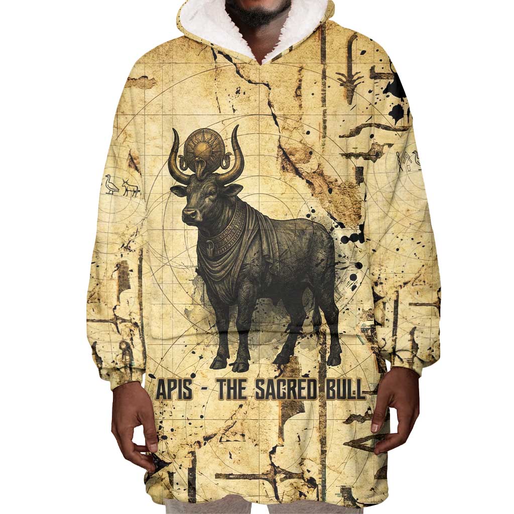 Apis Wearable Blanket Hoodie Ancient Egyptian Papyrus Map, Egyptian Crown Bull Illustration - Wonder Print Shop