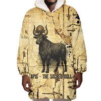 Apis Wearable Blanket Hoodie Ancient Egyptian Papyrus Map, Egyptian Crown Bull Illustration - Wonder Print Shop