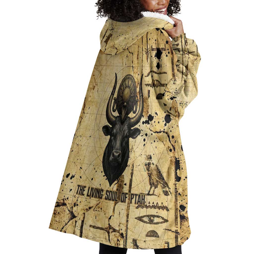 Apis Wearable Blanket Hoodie Ancient Egyptian Papyrus Map, Egyptian Crown Bull Illustration - Wonder Print Shop
