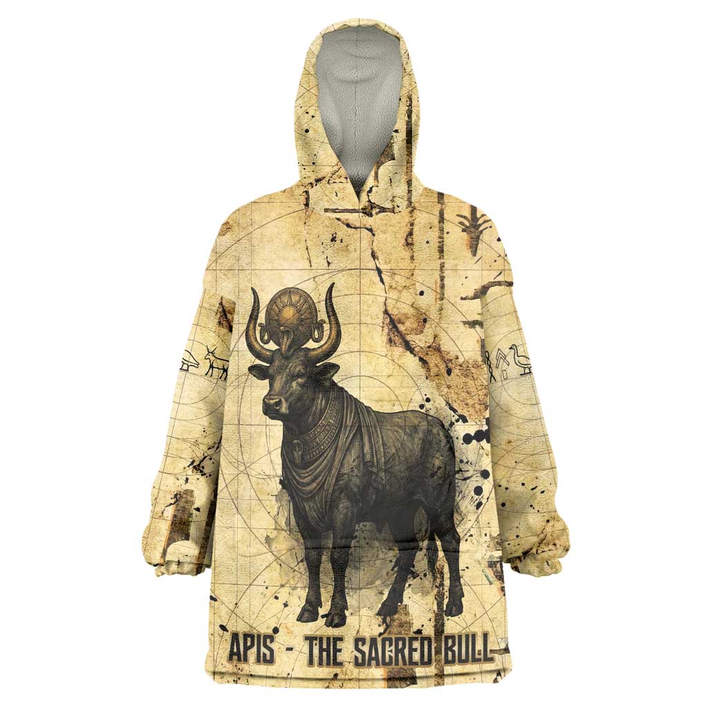 Apis Wearable Blanket Hoodie Ancient Egyptian Papyrus Map, Egyptian Crown Bull Illustration - Wonder Print Shop