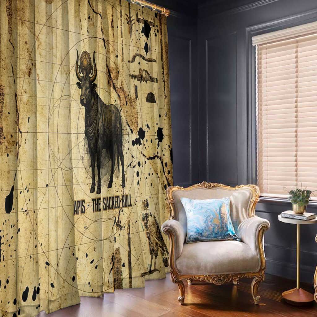 Apis Window Curtain Ancient Egyptian Papyrus Map, Egyptian Crown Bull Illustration - Wonder Print Shop