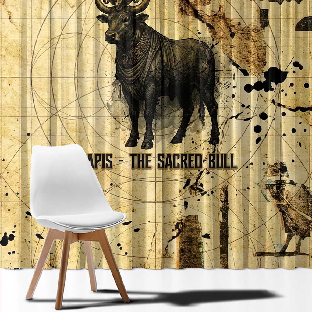 Apis Window Curtain Ancient Egyptian Papyrus Map, Egyptian Crown Bull Illustration - Wonder Print Shop