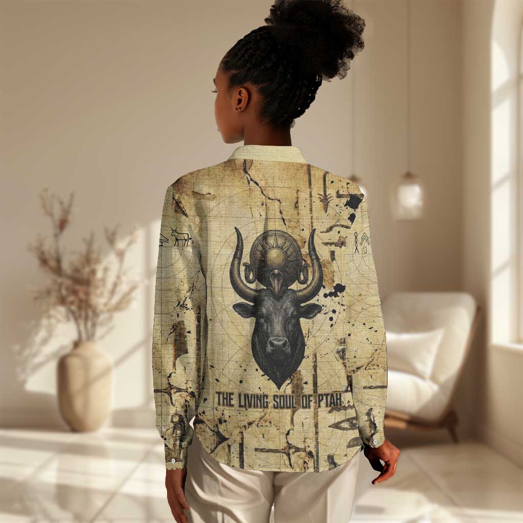 Apis Women Casual Shirt Ancient Egyptian Papyrus Map, Egyptian Crown Bull Illustration - Wonder Print Shop