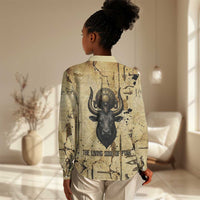 Apis Women Casual Shirt Ancient Egyptian Papyrus Map, Egyptian Crown Bull Illustration - Wonder Print Shop
