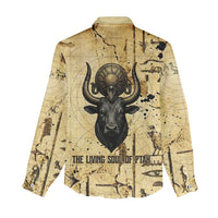 Apis Women Casual Shirt Ancient Egyptian Papyrus Map, Egyptian Crown Bull Illustration - Wonder Print Shop