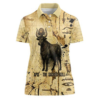 Apis Women Polo Shirt Ancient Egyptian Papyrus Map, Egyptian Crown Bull Illustration - Wonder Print Shop