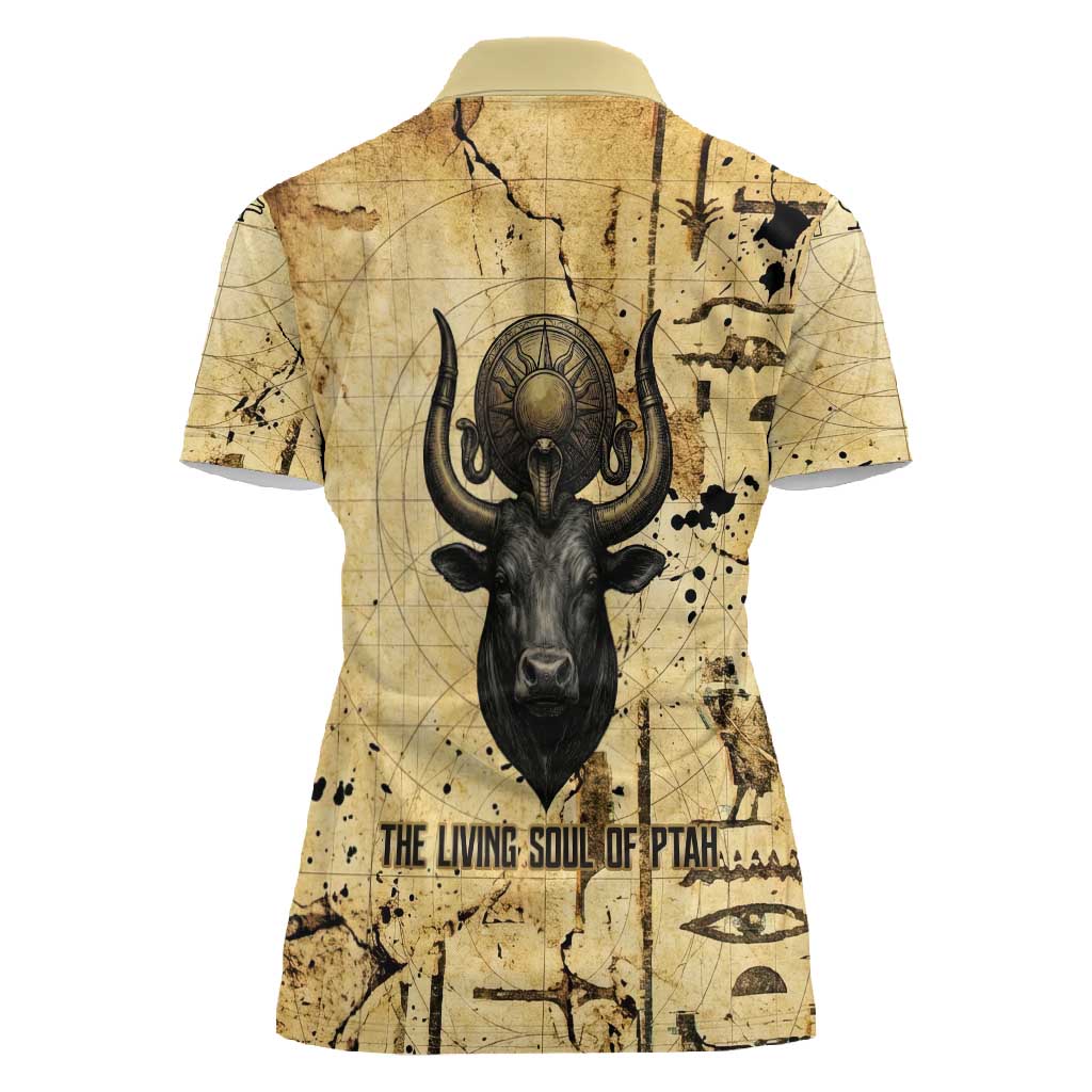 Apis Women Polo Shirt Ancient Egyptian Papyrus Map, Egyptian Crown Bull Illustration - Wonder Print Shop