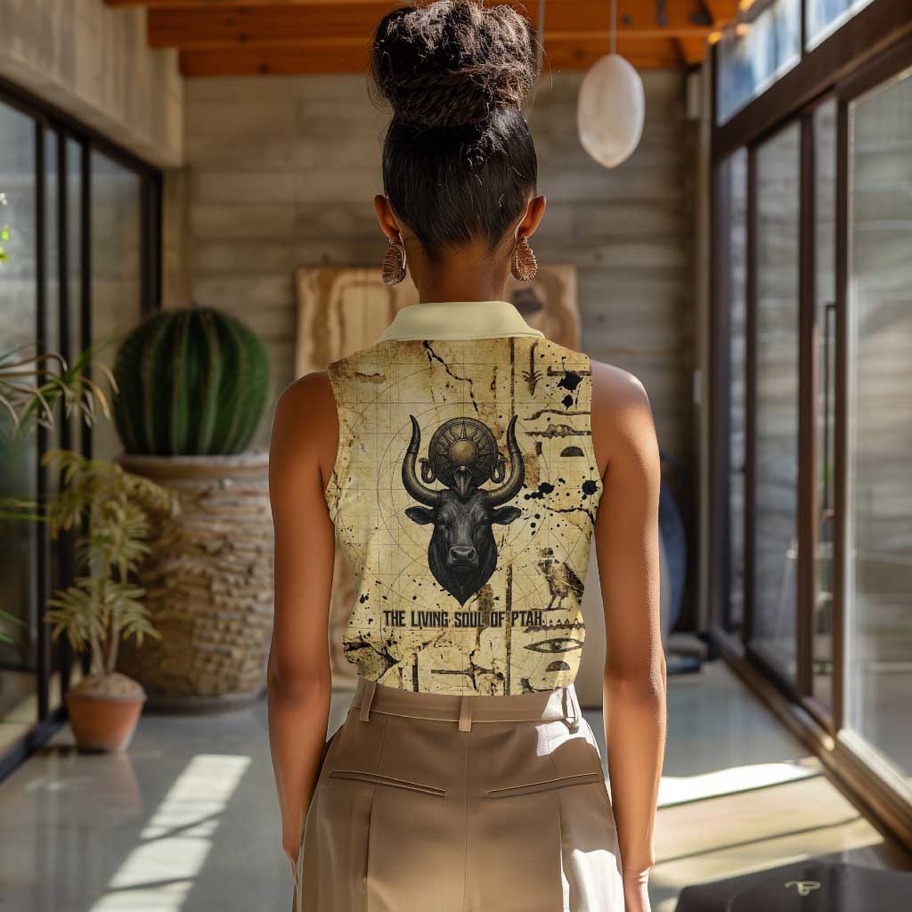 Apis Women Sleeveless Polo Shirt Ancient Egyptian Papyrus Map, Egyptian Crown Bull Illustration - Wonder Print Shop