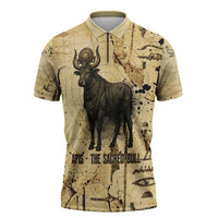Apis Zipper Polo Shirt Ancient Egyptian Papyrus Map, Egyptian Crown Bull Illustration - Wonder Print Shop