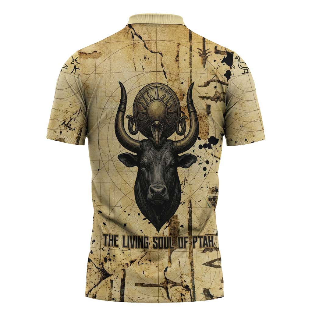 Apis Zipper Polo Shirt Ancient Egyptian Papyrus Map, Egyptian Crown Bull Illustration - Wonder Print Shop