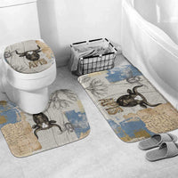 Apis Ancient Egyptian Bathroom Set with Beige-Gray Hieroglyphic, Ornate Bull Head, and Gold-Blue Typography - Wonder Print Shop