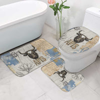 Apis Ancient Egyptian Bathroom Set with Beige-Gray Hieroglyphic, Ornate Bull Head, and Gold-Blue Typography - Wonder Print Shop