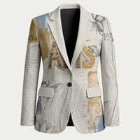 Apis Ancient Egyptian Blazer with Beige-Gray Hieroglyphic, Ornate Bull Head, and Gold-Blue Typography - Wonder Print Shop