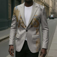 Apis Ancient Egyptian Blazer with Beige-Gray Hieroglyphic, Ornate Bull Head, and Gold-Blue Typography - Wonder Print Shop