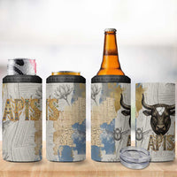 Apis Ancient Egyptian 4 in 1 Can Cooler Tumbler with Beige-Gray Hieroglyphic, Ornate Bull Head, and Gold-Blue Typography - Wonder Print Shop
