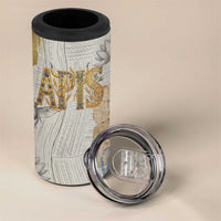 Apis Ancient Egyptian 4 in 1 Can Cooler Tumbler with Beige-Gray Hieroglyphic, Ornate Bull Head, and Gold-Blue Typography - Wonder Print Shop