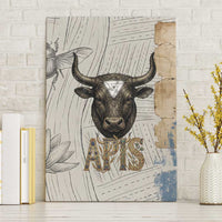 Apis Ancient Egyptian Canvas Wall Art with Beige-Gray Hieroglyphic, Ornate Bull Head, and Gold-Blue Typography - Wonder Print Shop