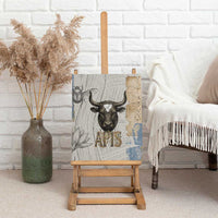 Apis Ancient Egyptian Canvas Wall Art with Beige-Gray Hieroglyphic, Ornate Bull Head, and Gold-Blue Typography - Wonder Print Shop