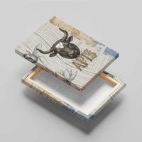 Apis Ancient Egyptian Canvas Wall Art with Beige-Gray Hieroglyphic, Ornate Bull Head, and Gold-Blue Typography - Wonder Print Shop