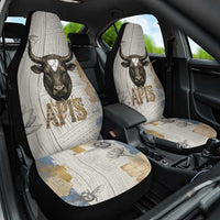 Apis Ancient Egyptian Car Seat Cover with Beige-Gray Hieroglyphic, Ornate Bull Head, and Gold-Blue Typography - Wonder Print Shop