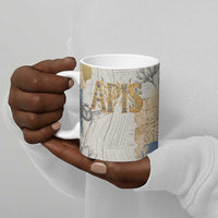 Apis Ancient Egyptian Ceramic Mug with Beige-Gray Hieroglyphic, Ornate Bull Head, and Gold-Blue Typography - Wonder Print Shop