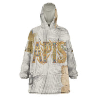 Apis Ancient Egyptian Kid Wearable Blanket Hoodie with Beige-Gray Hieroglyphic, Ornate Bull Head, and Gold-Blue Typography - Wonder Print Shop