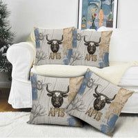 Apis Ancient Egyptian Pillow Cover with Beige-Gray Hieroglyphic, Ornate Bull Head, and Gold-Blue Typography - Wonder Print Shop