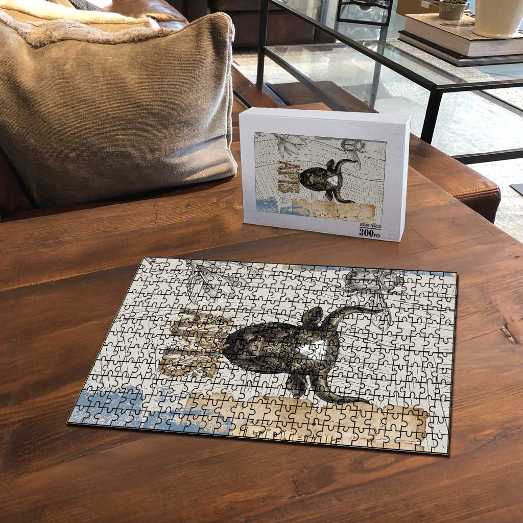 Apis Ancient Egyptian Puzzle with Beige-Gray Hieroglyphic, Ornate Bull Head, and Gold-Blue Typography - Wonder Print Shop