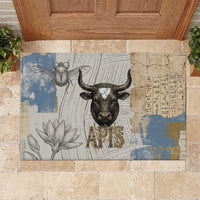 Apis Ancient Egyptian Rubber Doormat with Beige-Gray Hieroglyphic, Ornate Bull Head, and Gold-Blue Typography - Wonder Print Shop