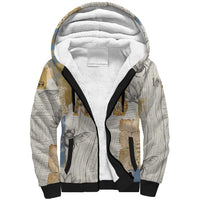 Apis Ancient Egyptian Sherpa Hoodie with Beige-Gray Hieroglyphic, Ornate Bull Head, and Gold-Blue Typography - Wonder Print Shop