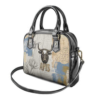 Apis Ancient Egyptian Shoulder Handbag with Beige-Gray Hieroglyphic, Ornate Bull Head, and Gold-Blue Typography - Wonder Print Shop